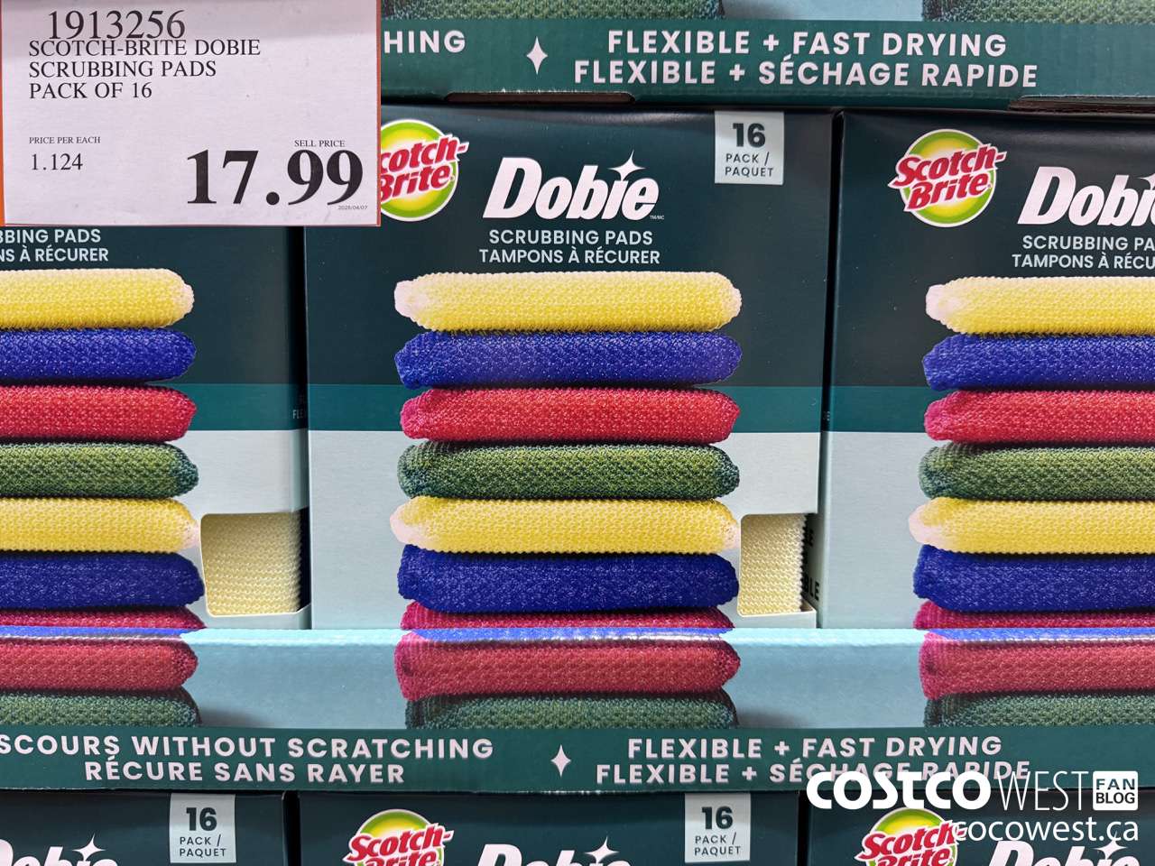 1913256 SCOTCH-BRITE DOBIE SCRUBBING PADS PACK OF 16 $17.99