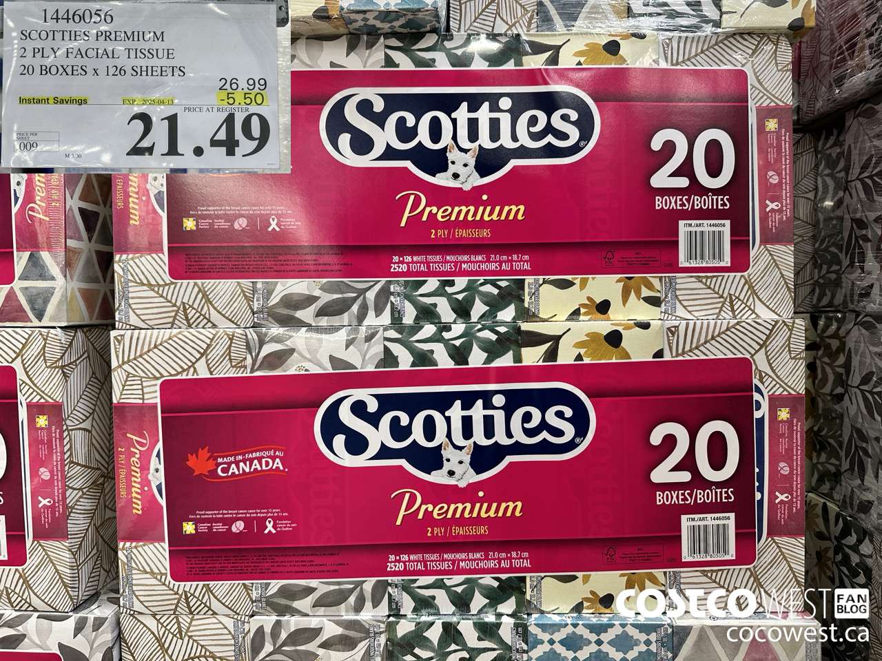 1446056 SCOTTIES PREMIUM 2 PLY FACIAL TISSUE 20 BOXES x 126 SHEETS ($5.50 INSTANT SAVINGS EXPIRES ON 2025-04-13) $21.49