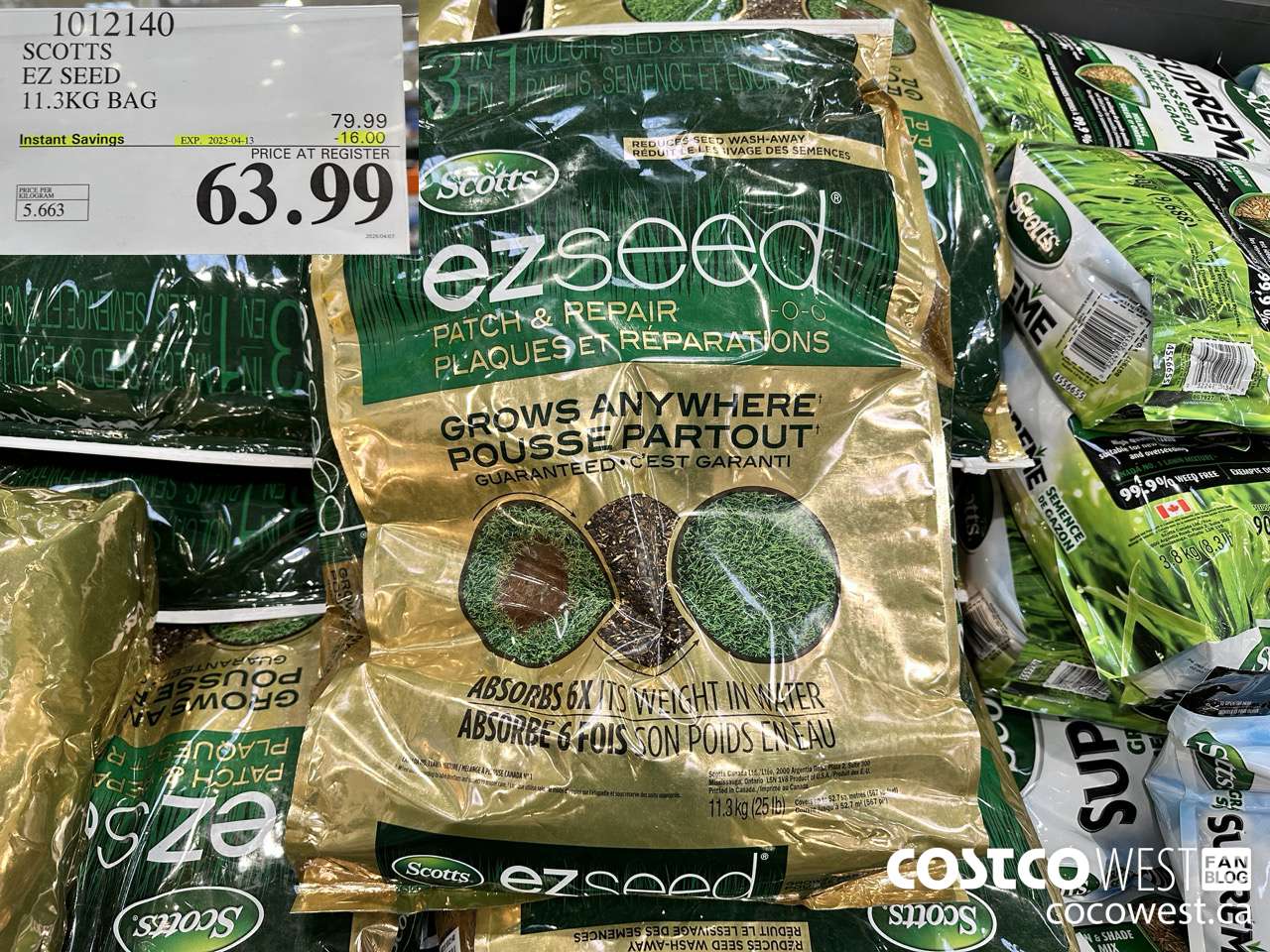 1012140 SCOTTS EZ SEED 11.3KG BAG ($16.00 INSTANT SAVINGS EXPIRES ON 2025-04-13) $63.99