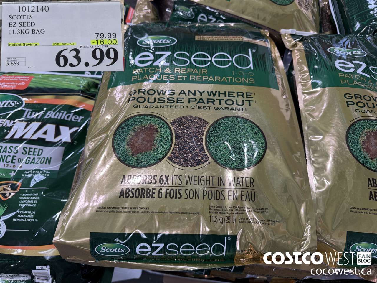 1012140 SCOTTS EZ SEED 11.3KG BAG ($16.00 INSTANT SAVINGS EXPIRES ON 2025-05-11) $63.99
