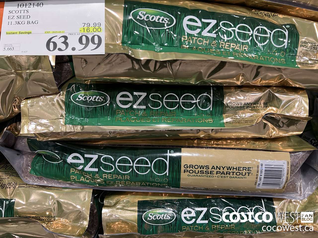 1012140 SCOTTS EZ SEED 11.3KG BAG ($16.00 INSTANT SAVINGS EXPIRES ON 2025-05-11) $63.99