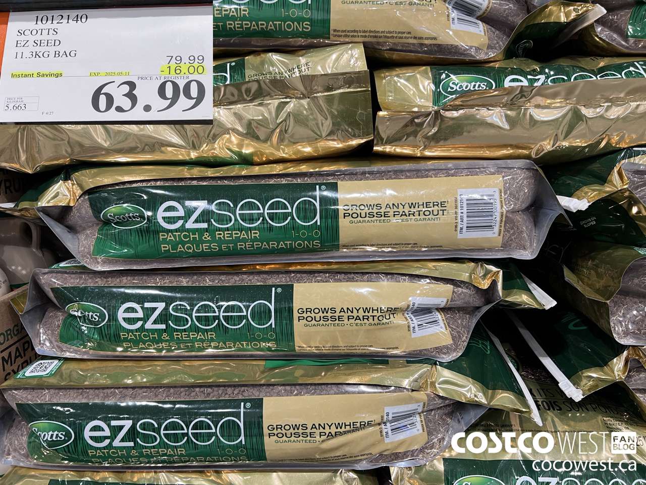 1012140 SCOTTS EZ SEED 11.3KG BAG ($16.00 INSTANT SAVINGS EXPIRES ON 2025-05-11) $63.99