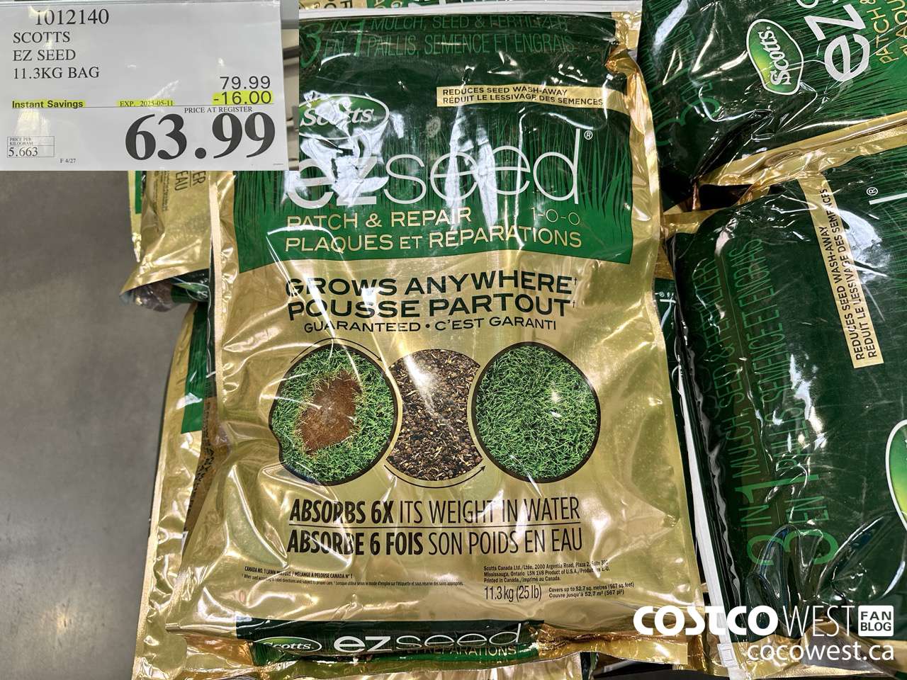 1012140 SCOTTS EZ SEED 11.3KG BAG ($16.00 INSTANT SAVINGS EXPIRES ON 2025-05-11) $63.99