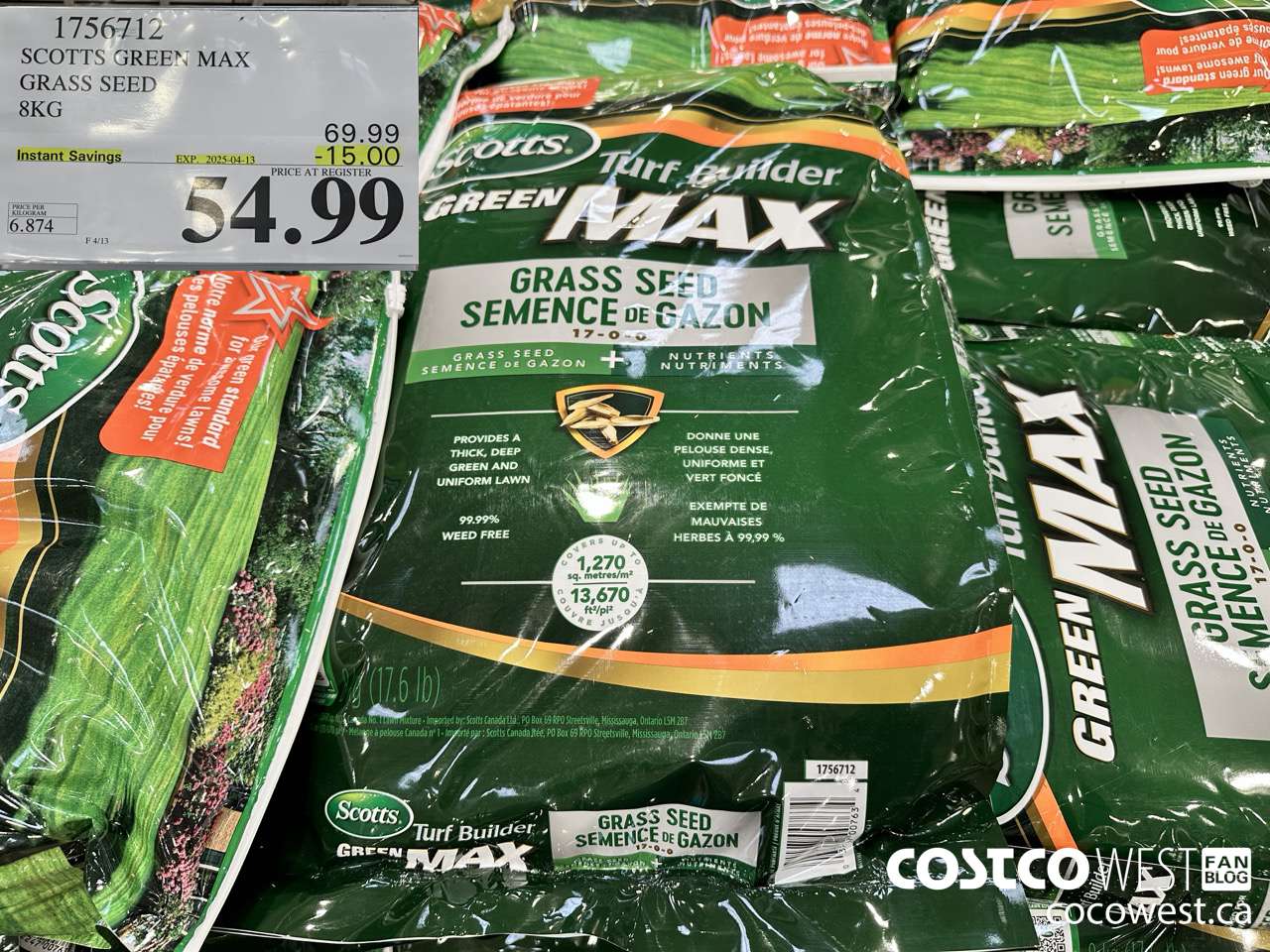 1756712 SCOTTS GREEN MAX GRASS SEED 8KG ($15.00 INSTANT SAVINGS EXPIRES ON 2025-04-13) $54.99