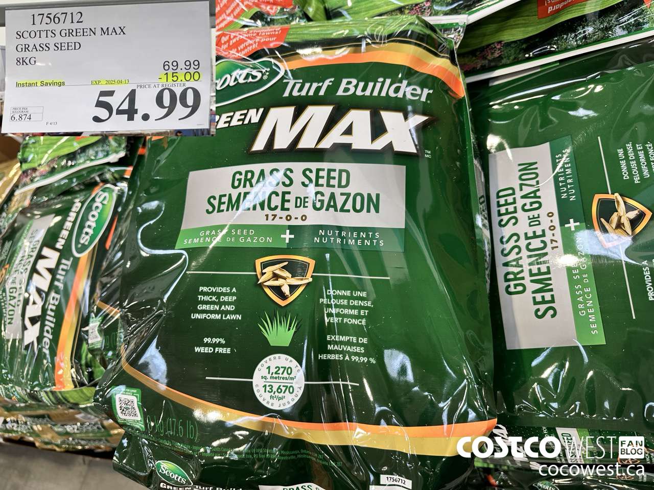 1756712 SCOTTS GREEN MAX GRASS SEED 8KG ($15.00 INSTANT SAVINGS EXPIRES ON 2025-04-13) $54.99