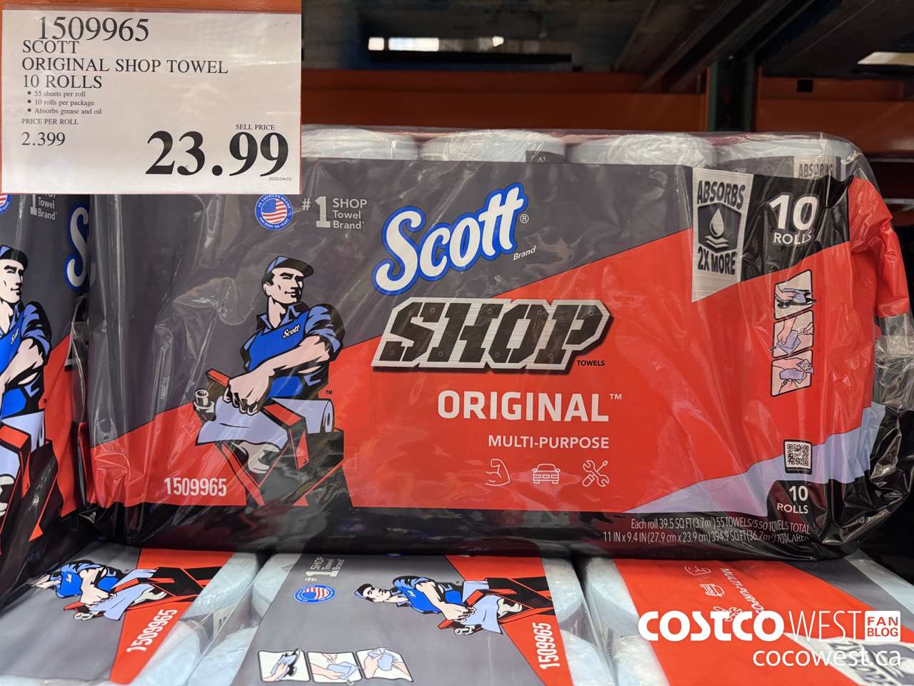 1509965 SCOTT BLUE SHOP TOWEL 55 SHEETS, PACK OF 10 $23.99