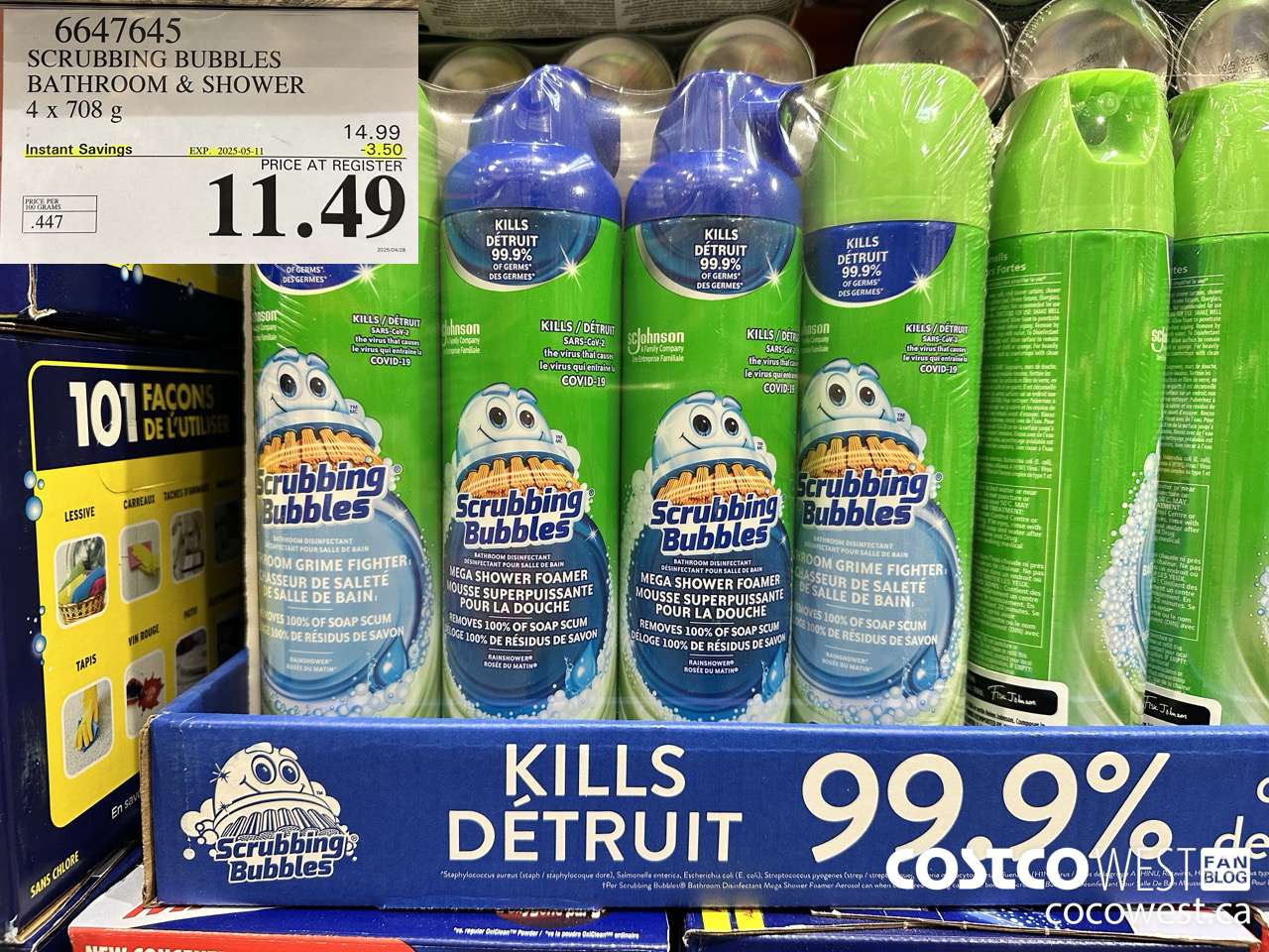 6647645 SCRUBBING BUBBLES BATHROOM & SHOWER 4 X 708G ($3.50 INSTANT SAVINGS EXPIRES ON 2025-05-11) $11.49