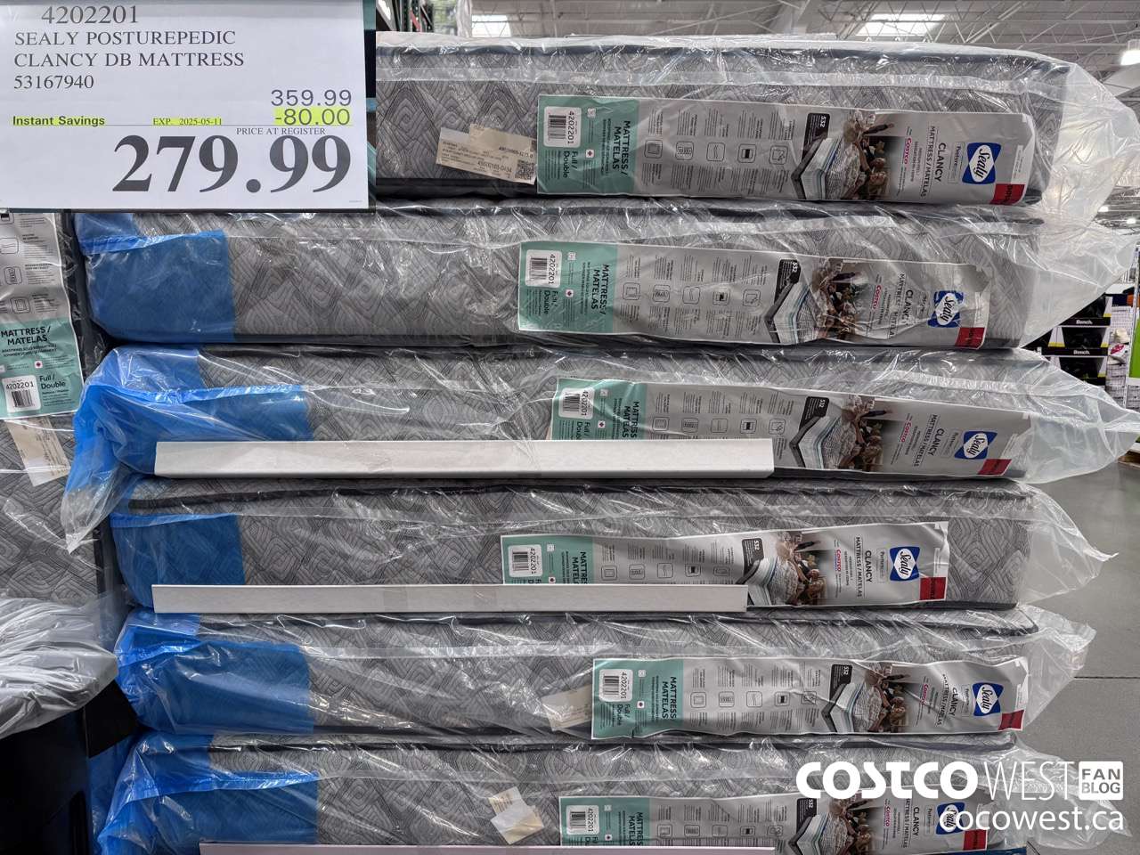 4202201 SEALY POSTUREPEDIC CLANCY DB MATTRESS 53167940 ($80.00 INSTANT SAVINGS EXPIRES ON 2025-05-11) $279.99