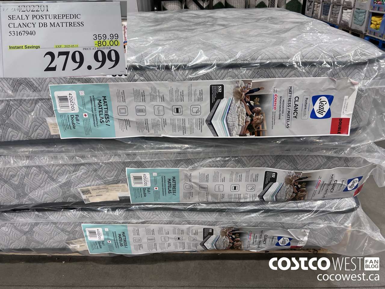 4202201 SEALY POSTUREPEDIC CLANCY DB MATTRESS 53167940 ($80.00 INSTANT SAVINGS EXPIRES ON 2025-05-11) $279.99