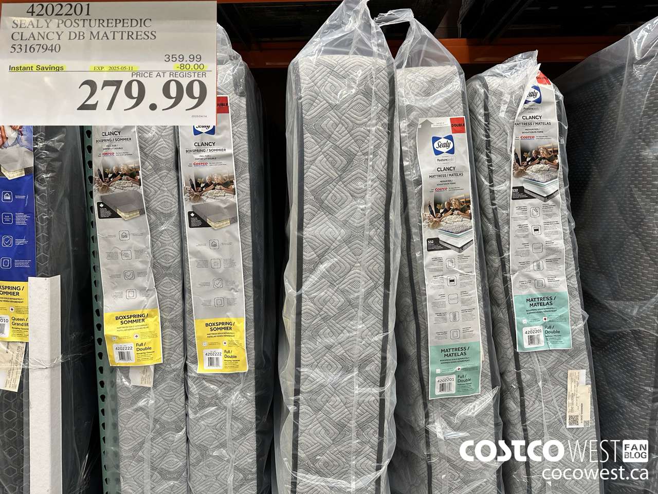 4202201 SEALY POSTUREPEDIC CLANCY DB MATTRESS 53167940 ($80.00 INSTANT SAVINGS EXPIRES ON 2025-05-11) $279.99