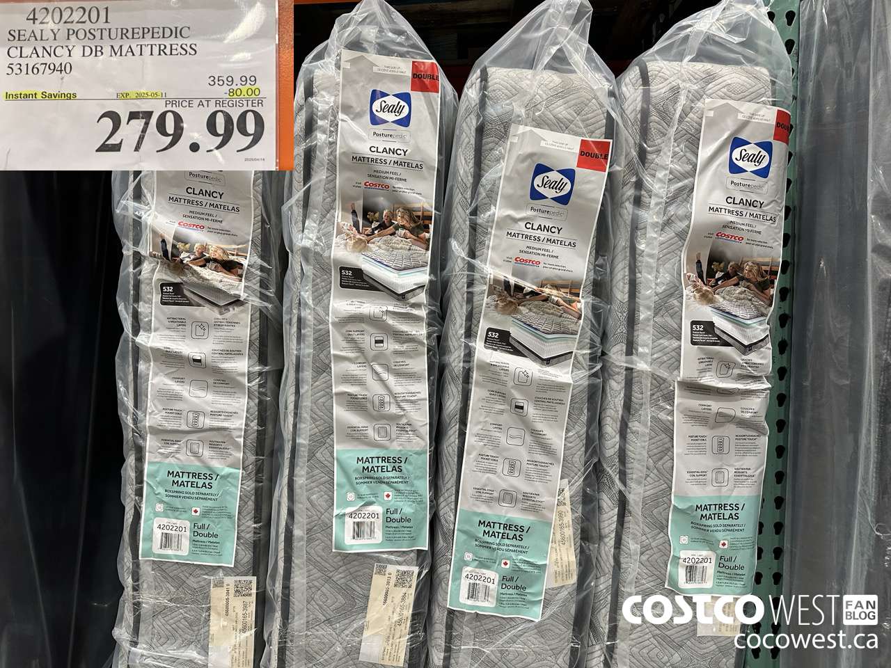 4202201 SEALY POSTUREPEDIC CLANCY DB MATTRESS 53167940 ($80.00 INSTANT SAVINGS EXPIRES ON 2025-05-11) $279.99