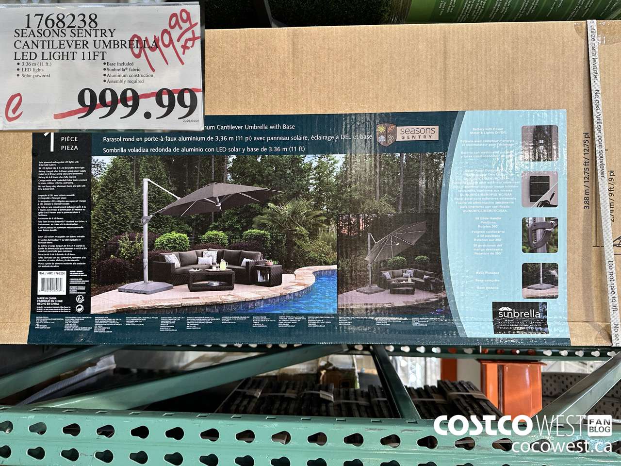 1768238 SEASONS SENTRY CANTILEVER UMBRELLA LED LIGHT 11FT $949.99