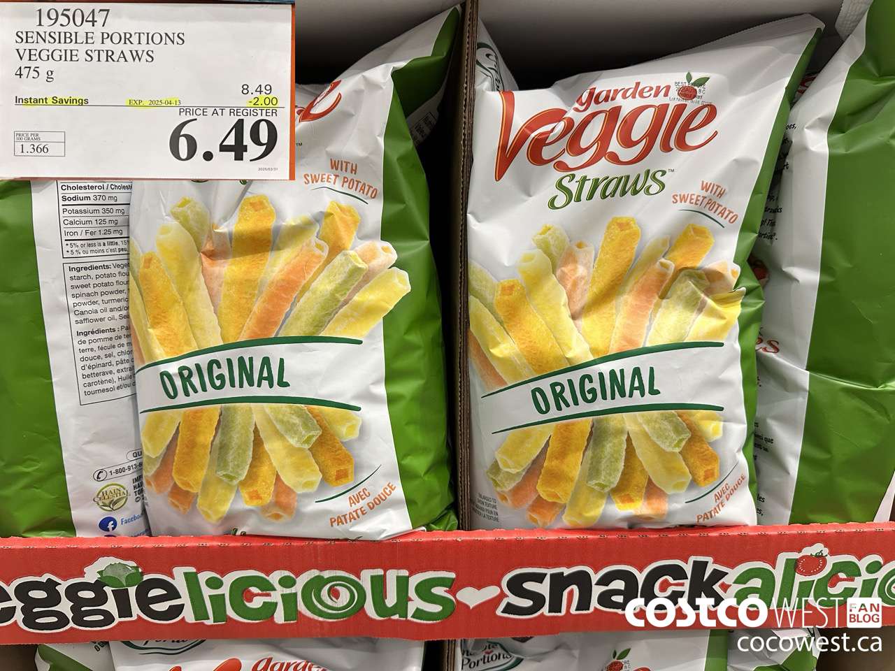 195047 SENSIBLE PORTIONS VEGGIE STRAWS 475 g ($2.00 INSTANT SAVINGS EXPIRES ON 2025-04-13) $6.49