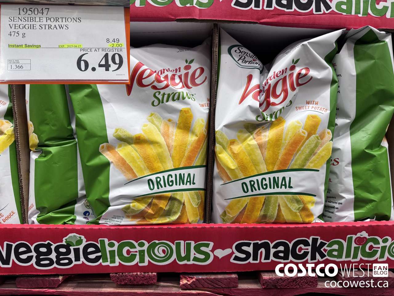 195047 SENSIBLE PORTIONS VEGGIE STRAWS 475 g ($2.00 INSTANT SAVINGS EXPIRES ON 2025-04-17) $6.49