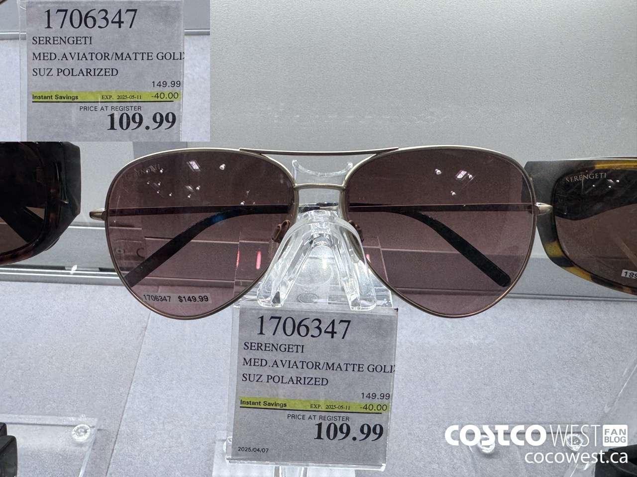 1706347 SERENETI MED AVIATOR/MATTE GOLD SUZ POLARIZED ($40.00 INSTANT SAVINGS EXPIRES ON 2025-05-11) $109.99