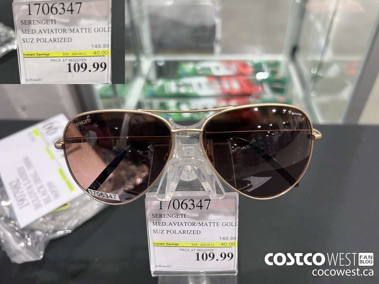 1706347 SERENETI MED AVIATOR/MATTE GOLD SUZ POLARIZED ($40.00 INSTANT SAVINGS EXPIRES ON 2025-05-11) $109.99