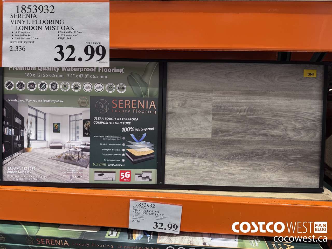 1853932 SERENIA VINYL FLOORING LONDON MIST OAK $32.99