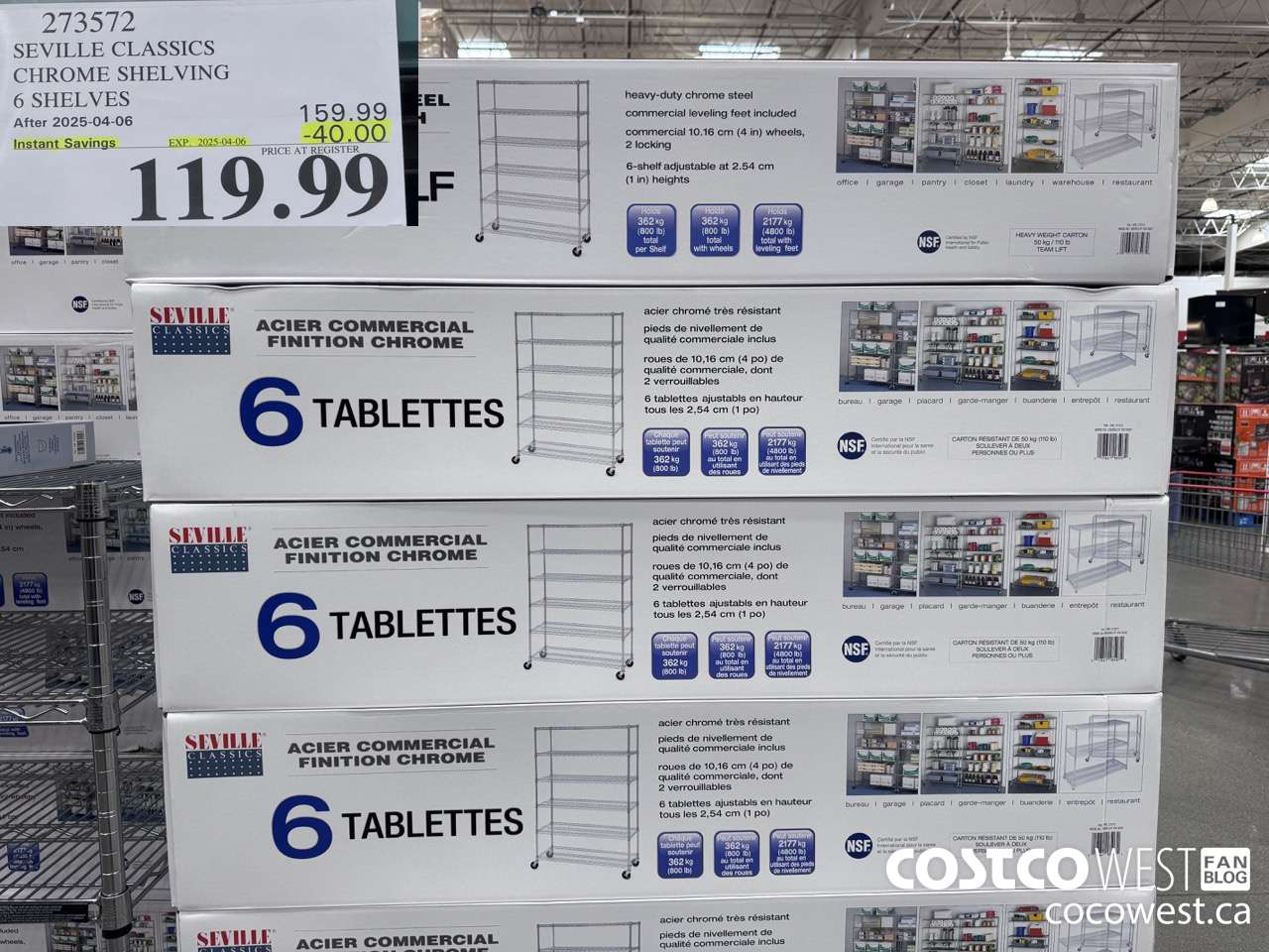 273572 SEVILLE CLASSICS CHROME SHELVING 6 SHELVES ($30.00 INSTANT SAVINGS EXPIRES ON 2025-04-06) $119.99