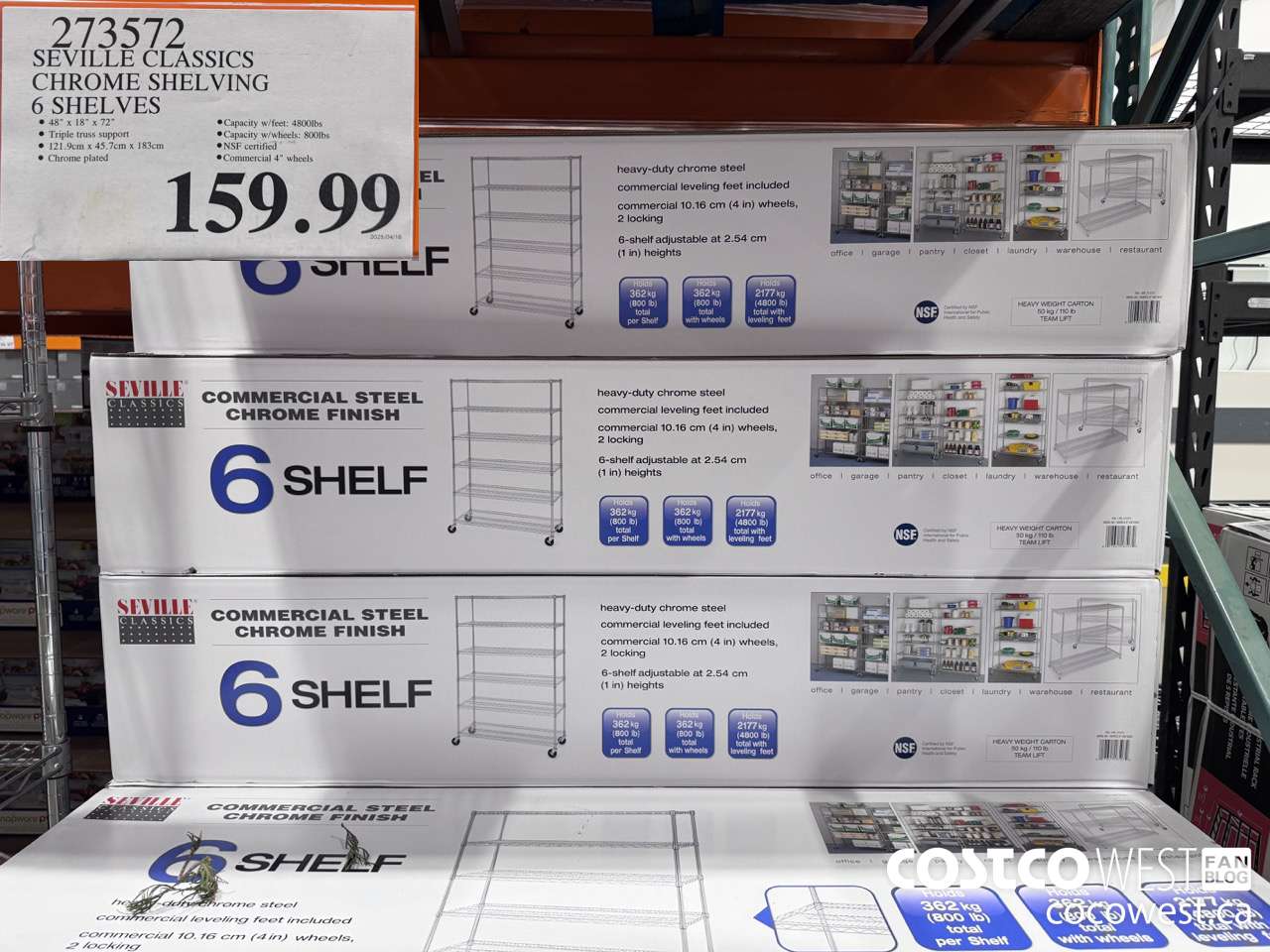 273572 SEVILLE CLASSICS CHROME SHELVING 6 SHELVES $159.99