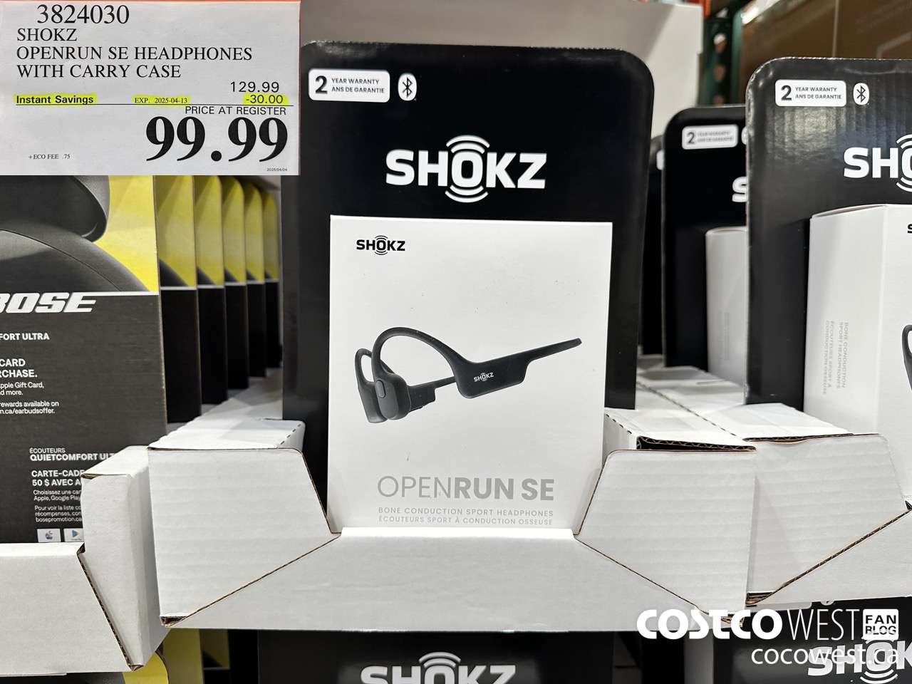 3824030 SHOKZ OPENRUN SE HEADPHONES WITH CARRY CASE ($30.00 INSTANT SAVINGS EXPIRES ON 2025-04-13) $99.99