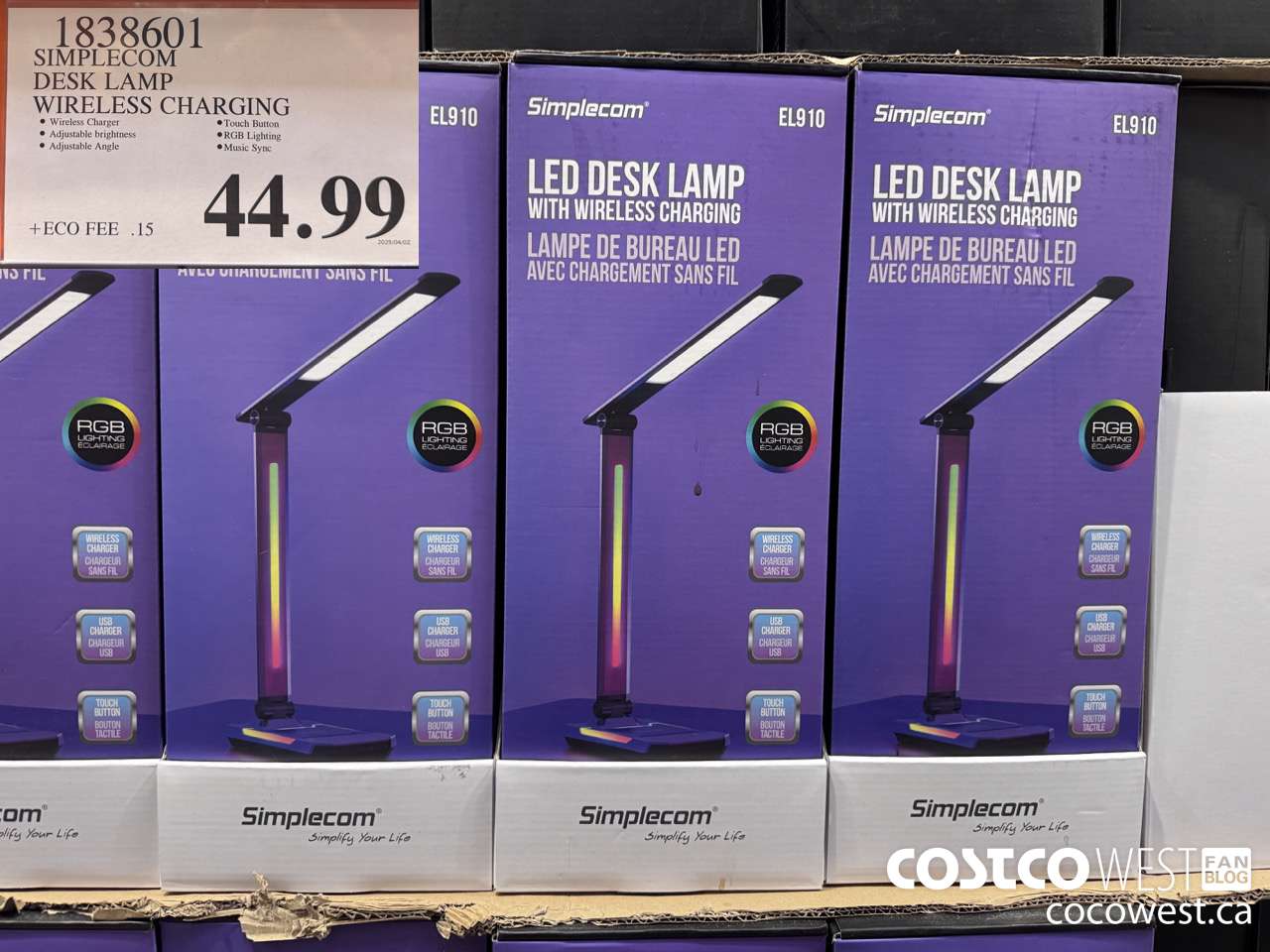 1838601 SIMPLECOM DESK LAMP WIRELESS CHARGING  $44.99