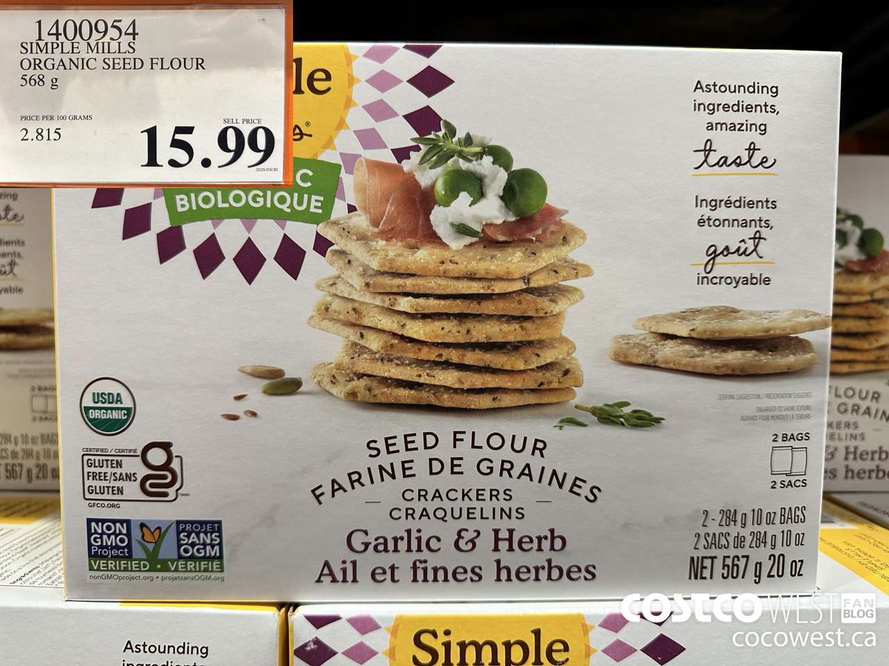 1400954 SIMPLE MILLS ORGANIC SEED FLOUR 568G $15.99