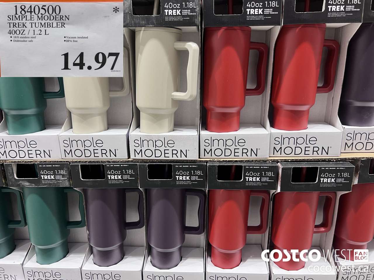 1840500 SIMPLE MODERN TREK TUMBLER 40OZ/1.2L $14.97