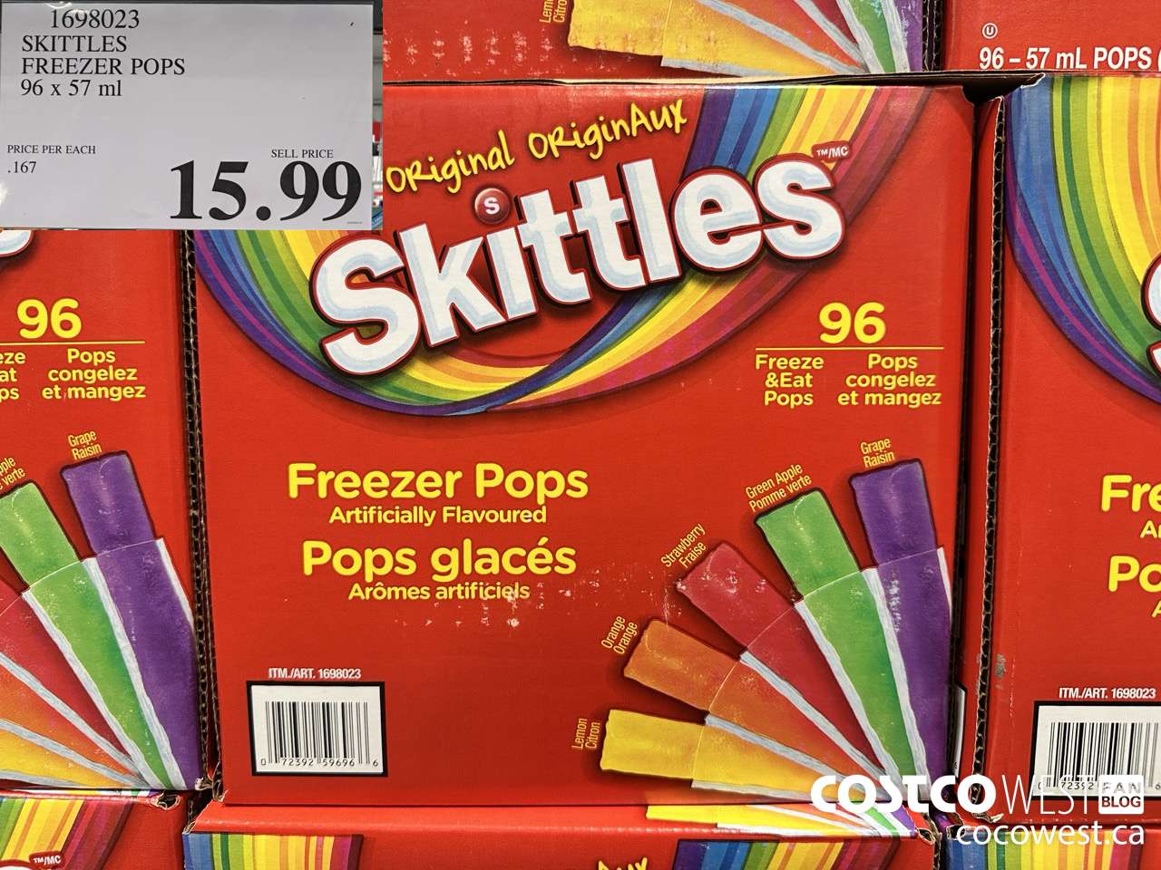 1698023 SKITTLES FREEZER POPS 96 x 57 ml $15.99