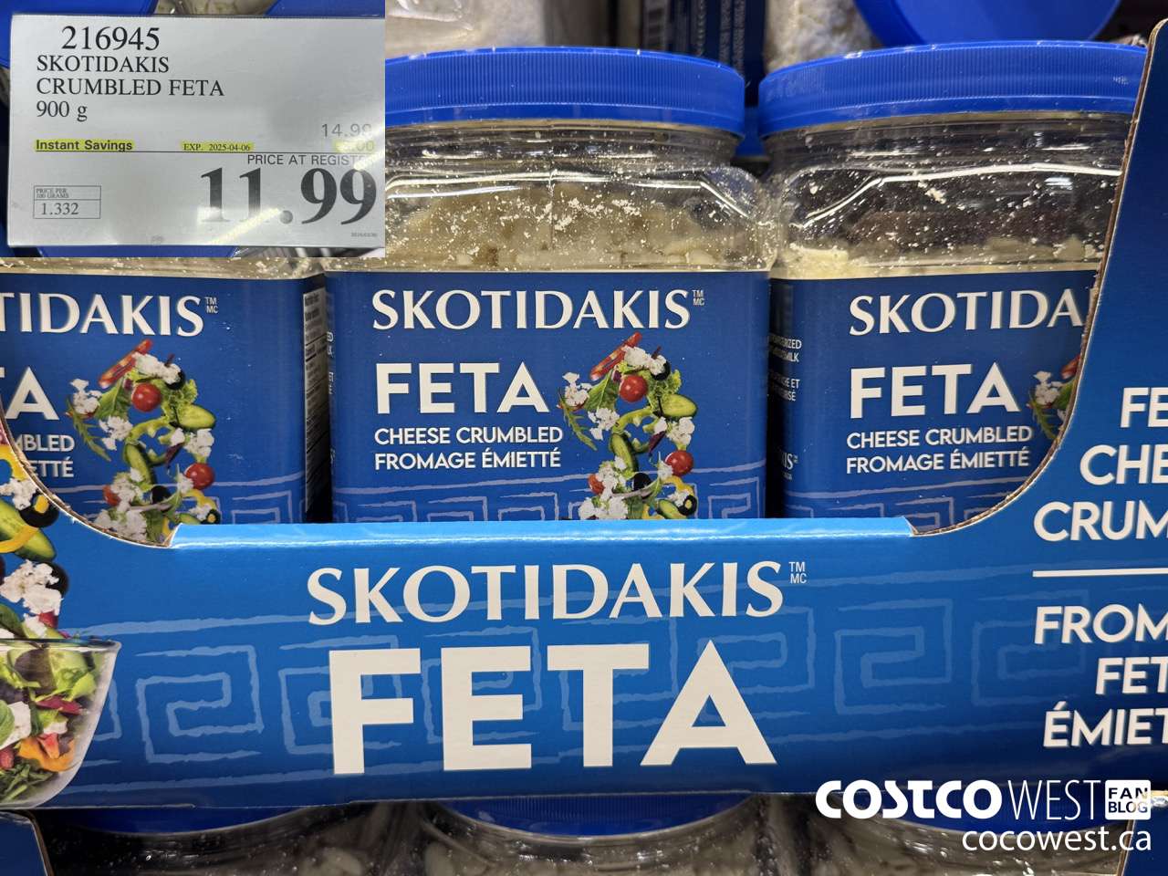 216945 SKOTIDAKIS CRUMBLED FETA 900 g ($3.00 INSTANT SAVINGS EXPIRES ON 2025-04-06) $11.99