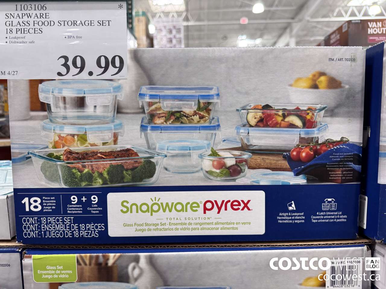 1103106 SNAPWARE PYREX 18-PIECE GLASS FOOD STORAGE SET $39.99