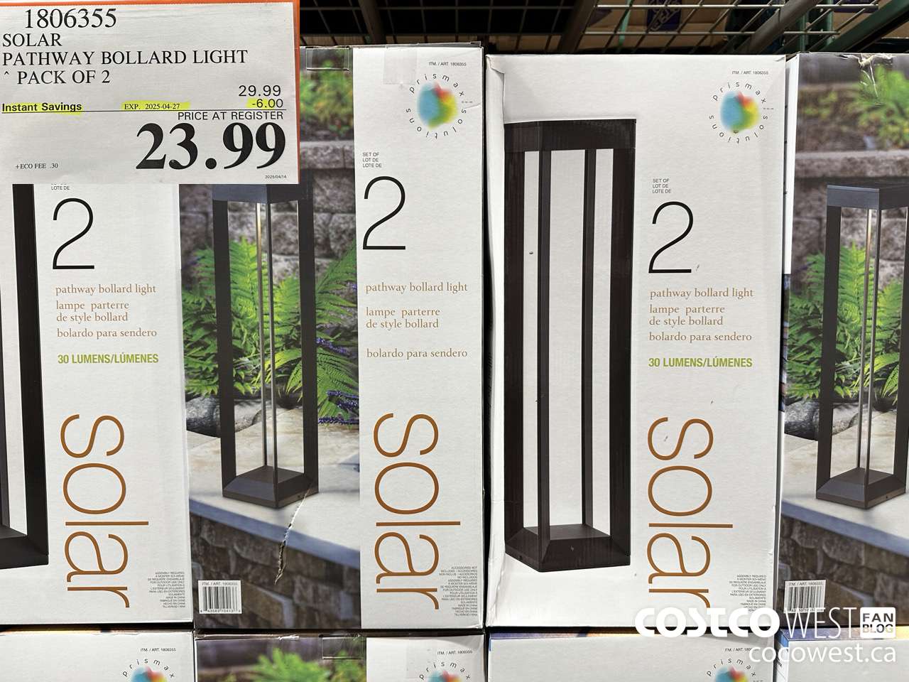 1806355 SOLAR PATHWAY BOLLARD LIGHT PACK OF 2 ($6.00 INSTANT SAVINGS EXPIRES ON 2025-04-27) $23.99