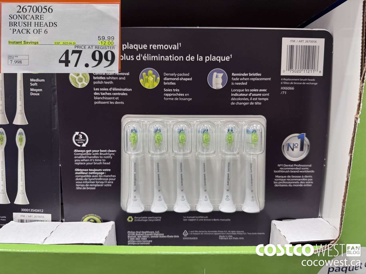 2670056 SONICARE BRUSH HEADS PACK OF 6 ($12.00 INSTANT SAVINGS EXPIRES ON 2025-04-20) $47.99