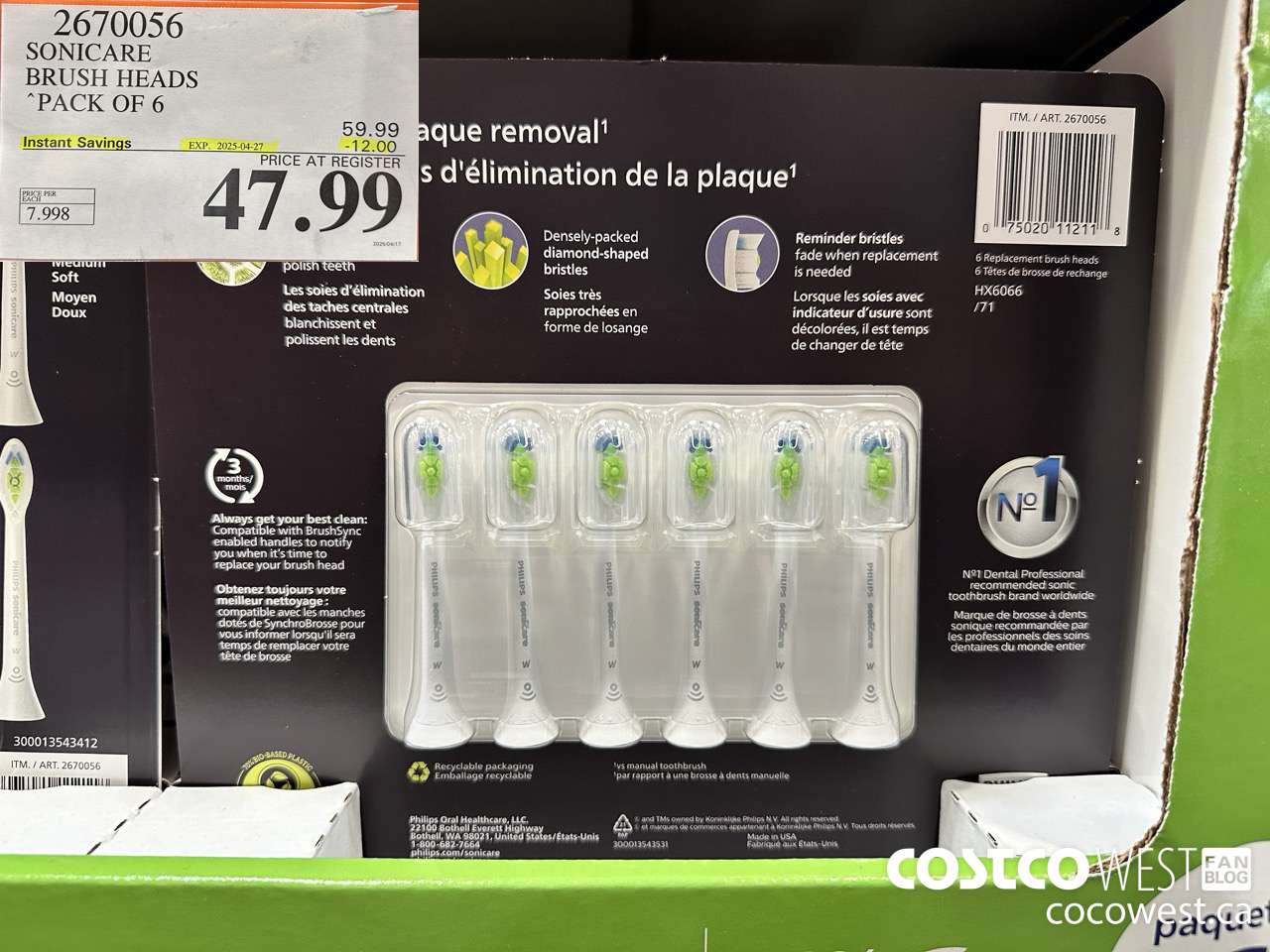 2670056 SONICARE BRUSH HEADS PACK OF 6 ($12.00 INSTANT SAVINGS EXPIRES ON 2025-04-27) $47.99