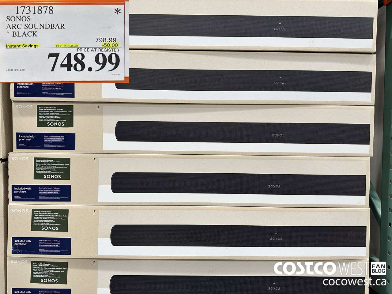 1731878 SONOS ARC SOUNDBAR W/DOLBY ATMOS ($50.00 INSTANT SAVINGS EXPIRES ON 2025-05-03) $748.99