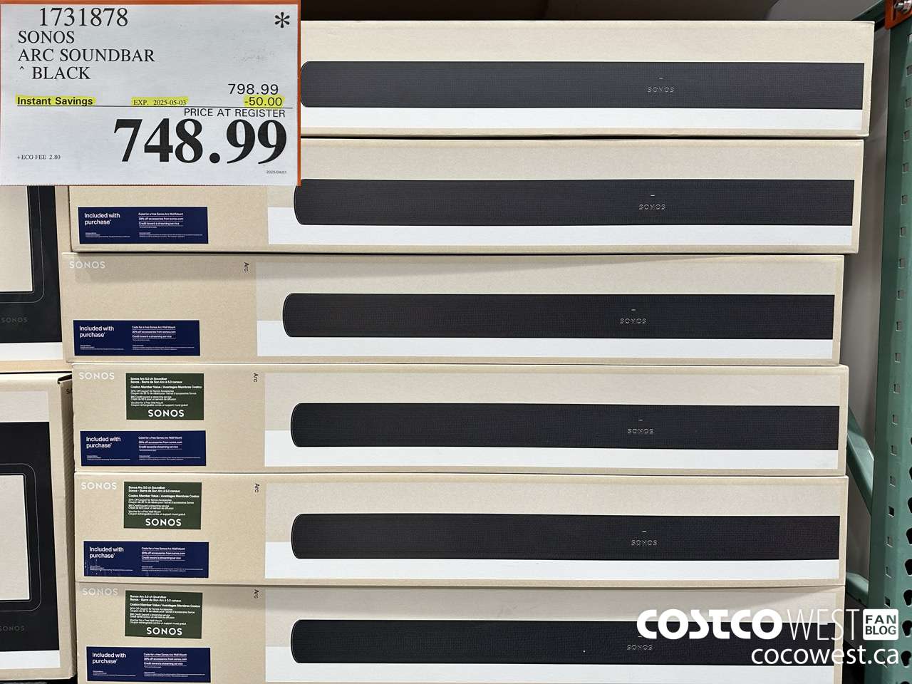 1731878 SONOS ARC SOUNDBAR W/DOLBY ATMOS ($50.00 INSTANT SAVINGS EXPIRES ON 2025-05-03) $748.99