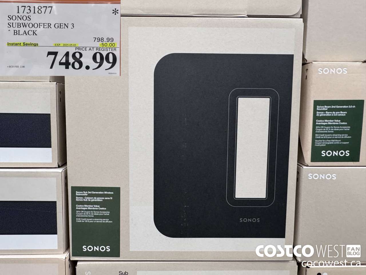 1731877 SONOS SUB (GEN 3) WIRELESS SUBWOOFER ($50.00 INSTANT SAVINGS EXPIRES ON 2025-05-03) $748.99