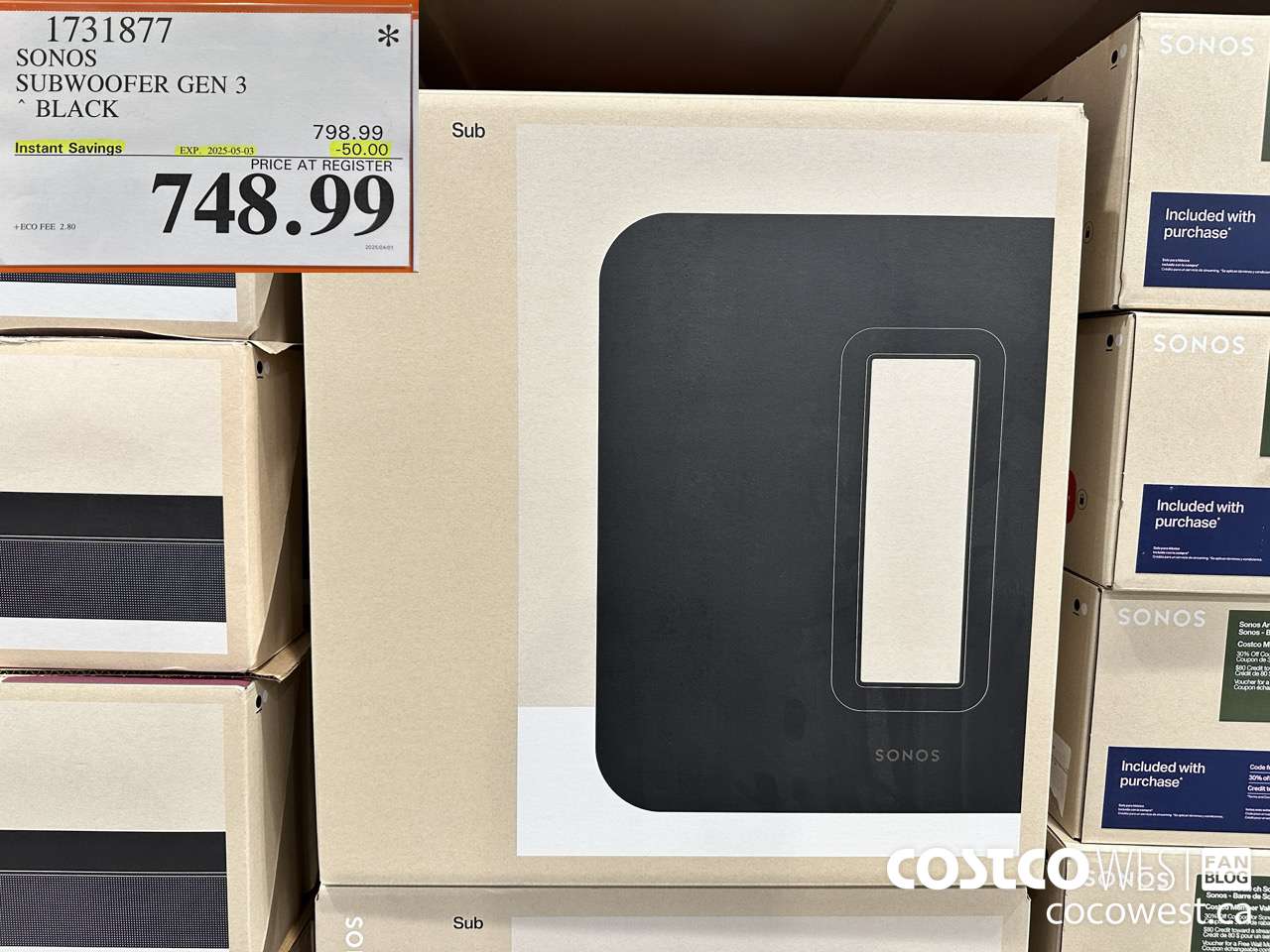 1731877 SONOS SUB (GEN 3) WIRELESS SUBWOOFER ($50.00 INSTANT SAVINGS EXPIRES ON 2025-05-03) $748.99