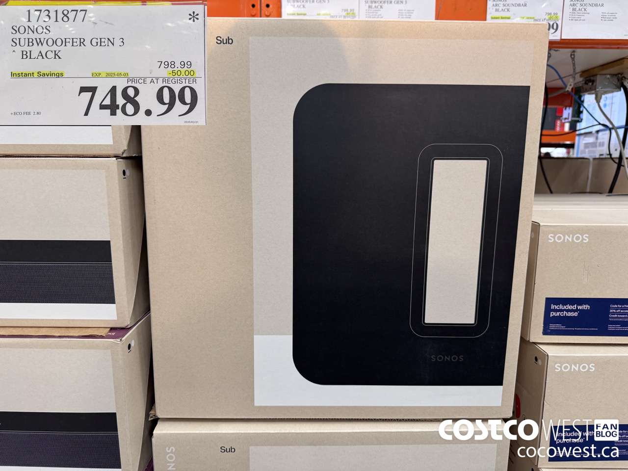 1731877 SONOS SUB (GEN 3) WIRELESS SUBWOOFER ($50.00 INSTANT SAVINGS EXPIRES ON 2025-05-03) $748.99