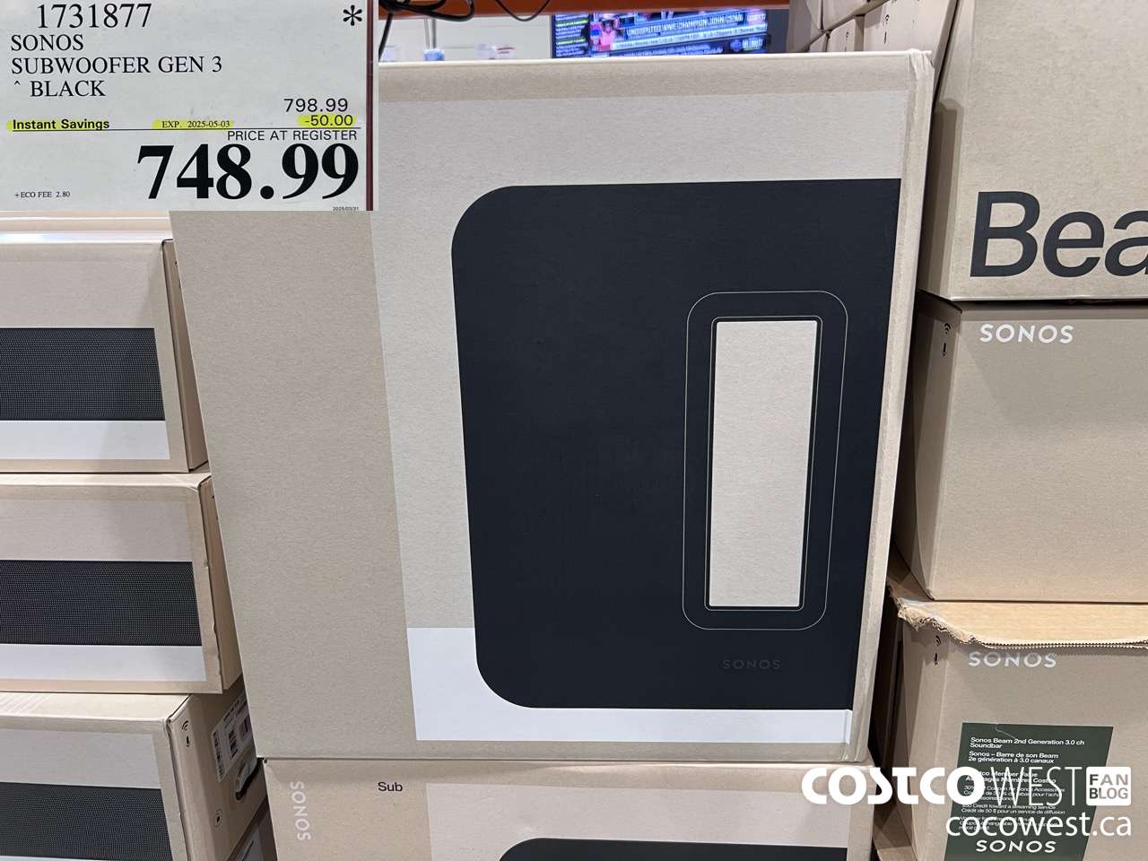 1731877 SONOS SUB (GEN 3) WIRELESS SUBWOOFER ($50.00 INSTANT SAVINGS EXPIRES ON 2025-05-03) $748.99