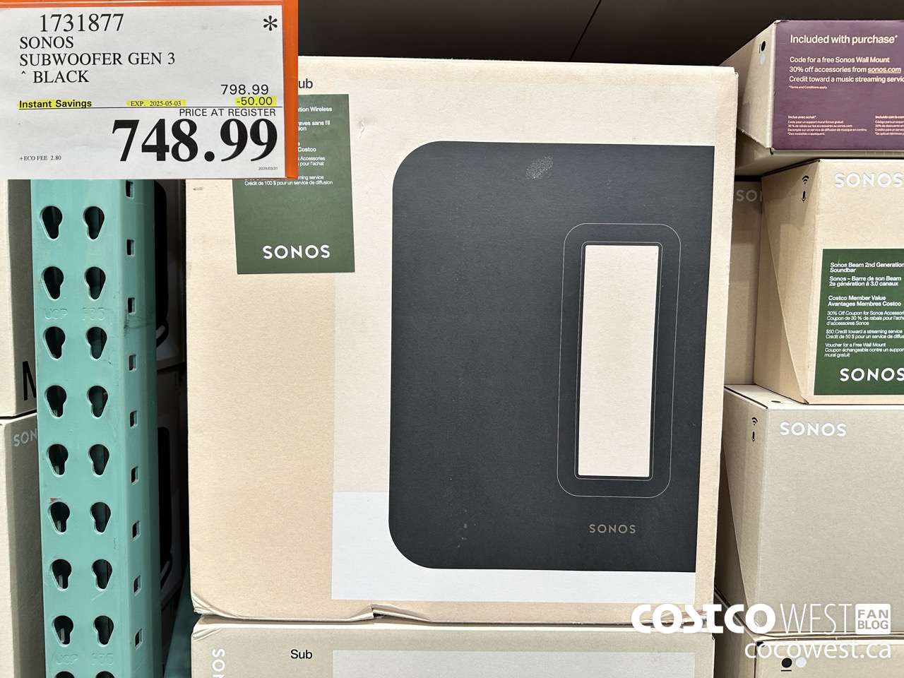 1731877 SONOS SUB (GEN 3) WIRELESS SUBWOOFER ($50.00 INSTANT SAVINGS EXPIRES ON 2025-05-03) $748.99