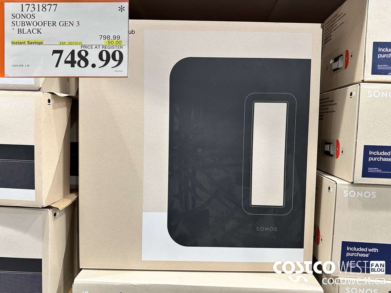 1731877 SONOS SUB (GEN 3) WIRELESS SUBWOOFER ($50.00 INSTANT SAVINGS EXPIRES ON 2025-05-03) $748.99