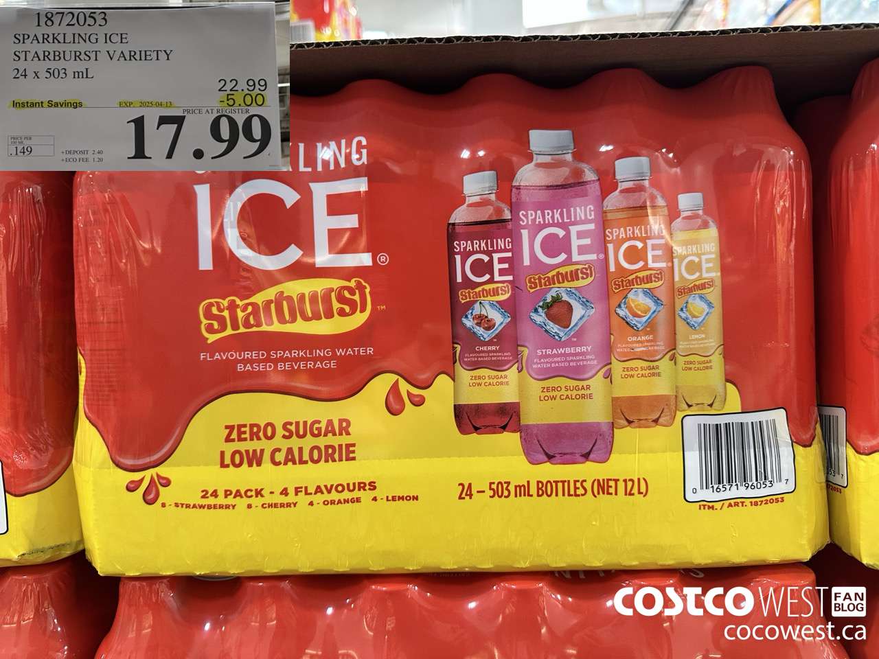 1872053 SPARKLING ICE STARBURST VARIETY 24 X 503ML ($5.00 INSTANT SAVINGS EXPIRES ON 2025-04-13) $17.99