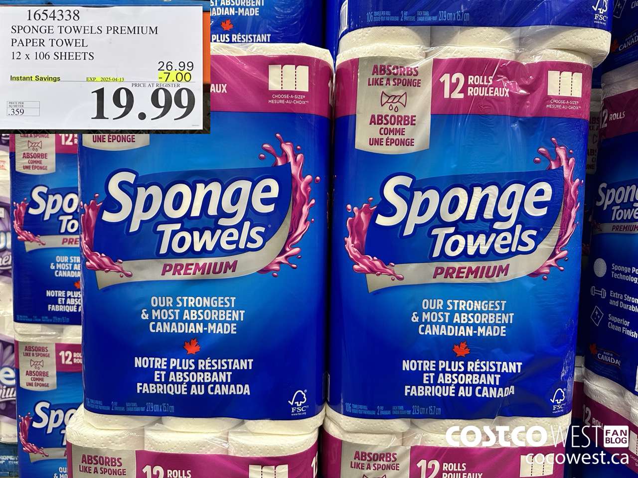 1654338 SPONGE TOWELS PREMIUM PAPER TOWEL 12 X 106 SHEETS ($7.00 INSTANT SAVINGS EXPIRES ON 2025-04-13) $19.99