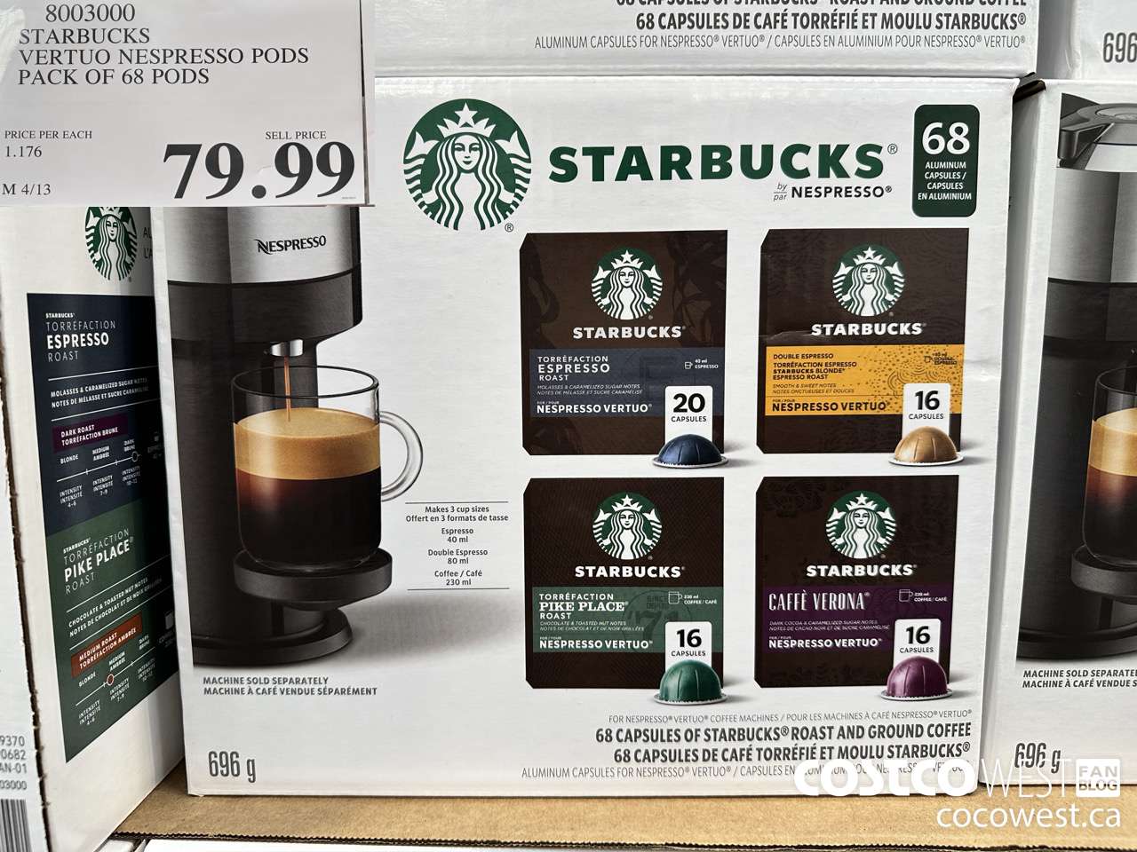 8003000 STARBUCKS VERTUO NESPRESSO PODS PACK OF 68 PODS $77.99