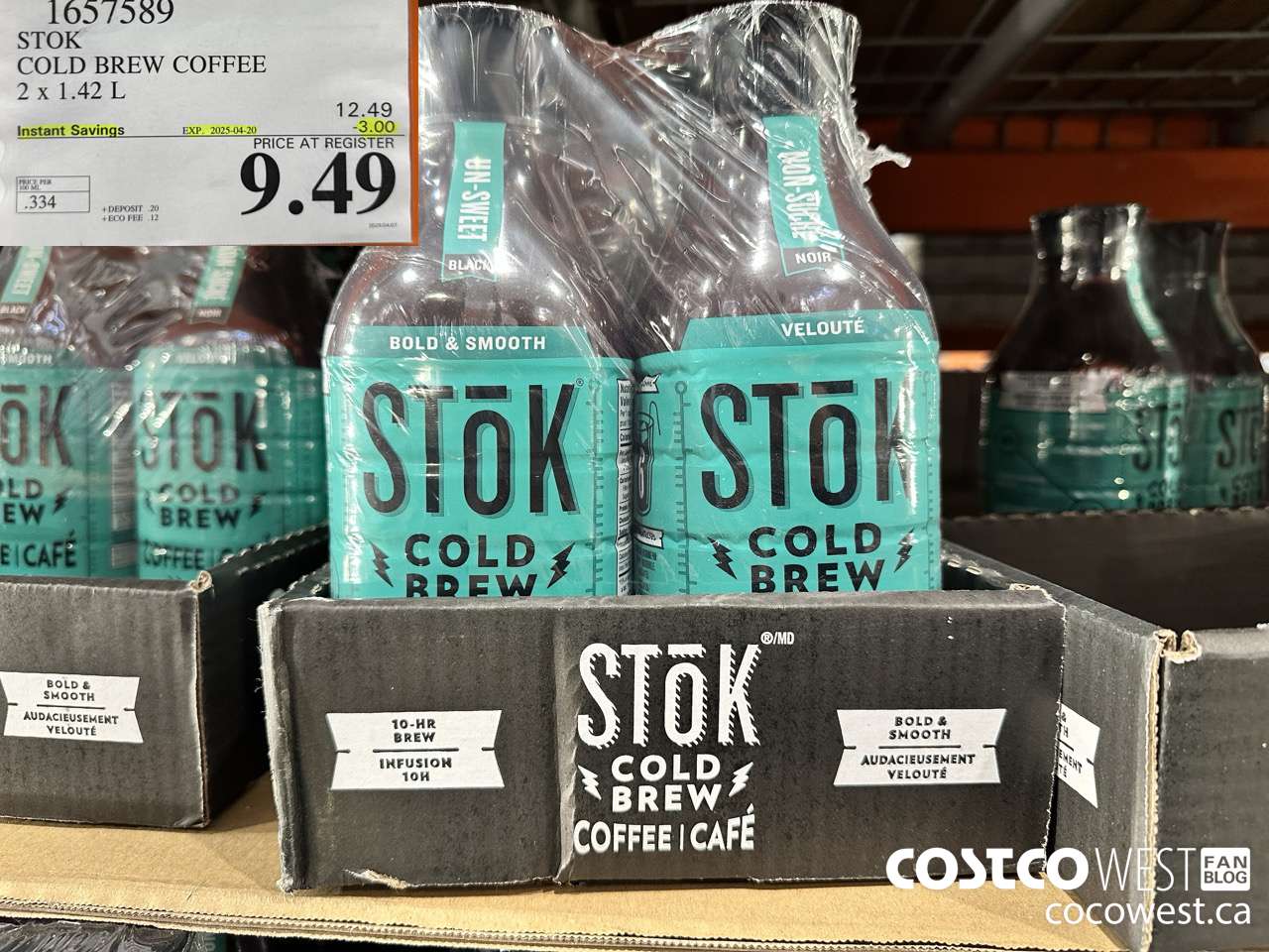 1657589 STOK COLD BREW COFFEE 2 X 1.42 L ($3.00 INSTANT SAVINGS EXPIRES ON 2025-04-20) $9.49