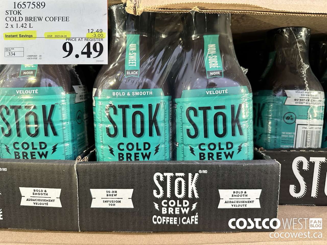 1657589 STOK COLD BREW COFFEE 2 X 1.42 L ($3.00 INSTANT SAVINGS EXPIRES ON 2025-04-20) $9.49