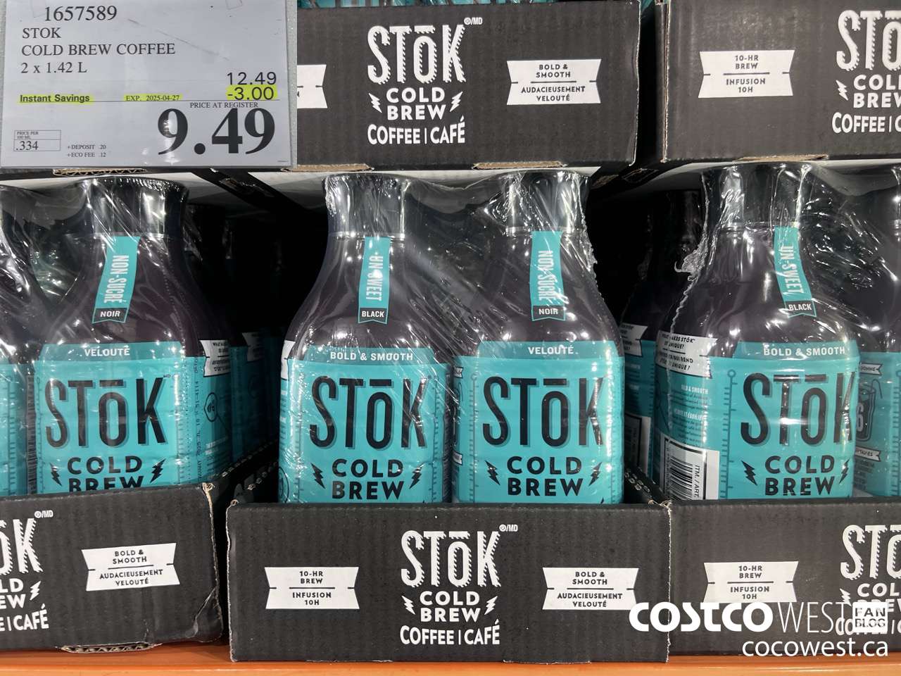 1657589 STOK COLD BREW COFFEE 2 X 1.42 L ($3.00 INSTANT SAVINGS EXPIRES ON 2025-04-27) $9.49