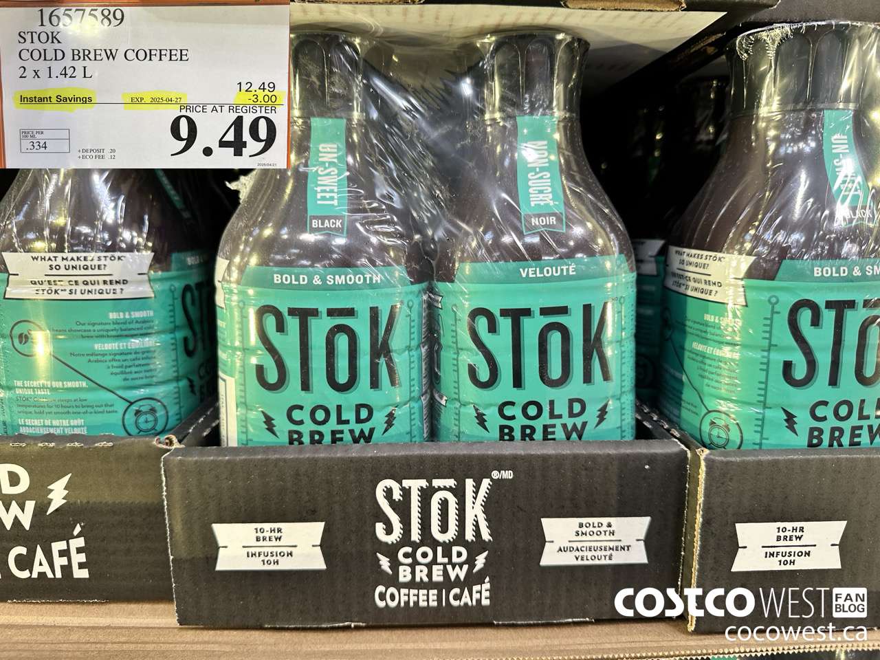 1657589 STOK COLD BREW COFFEE 2 X 1.42 L ($3.00 INSTANT SAVINGS EXPIRES ON 2025-04-27) $9.49