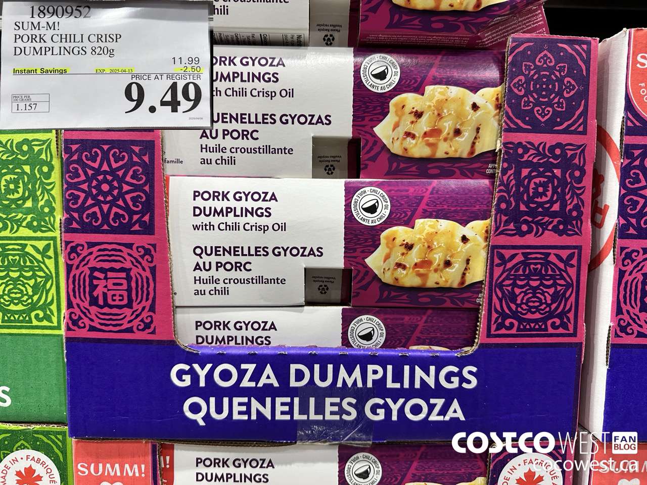 1890952 SUM-M! PORK CHILI CRISP DUMPLINGS 820G ($2.50 INSTANT SAVINGS EXPIRES ON 2025-04-13) $9.49