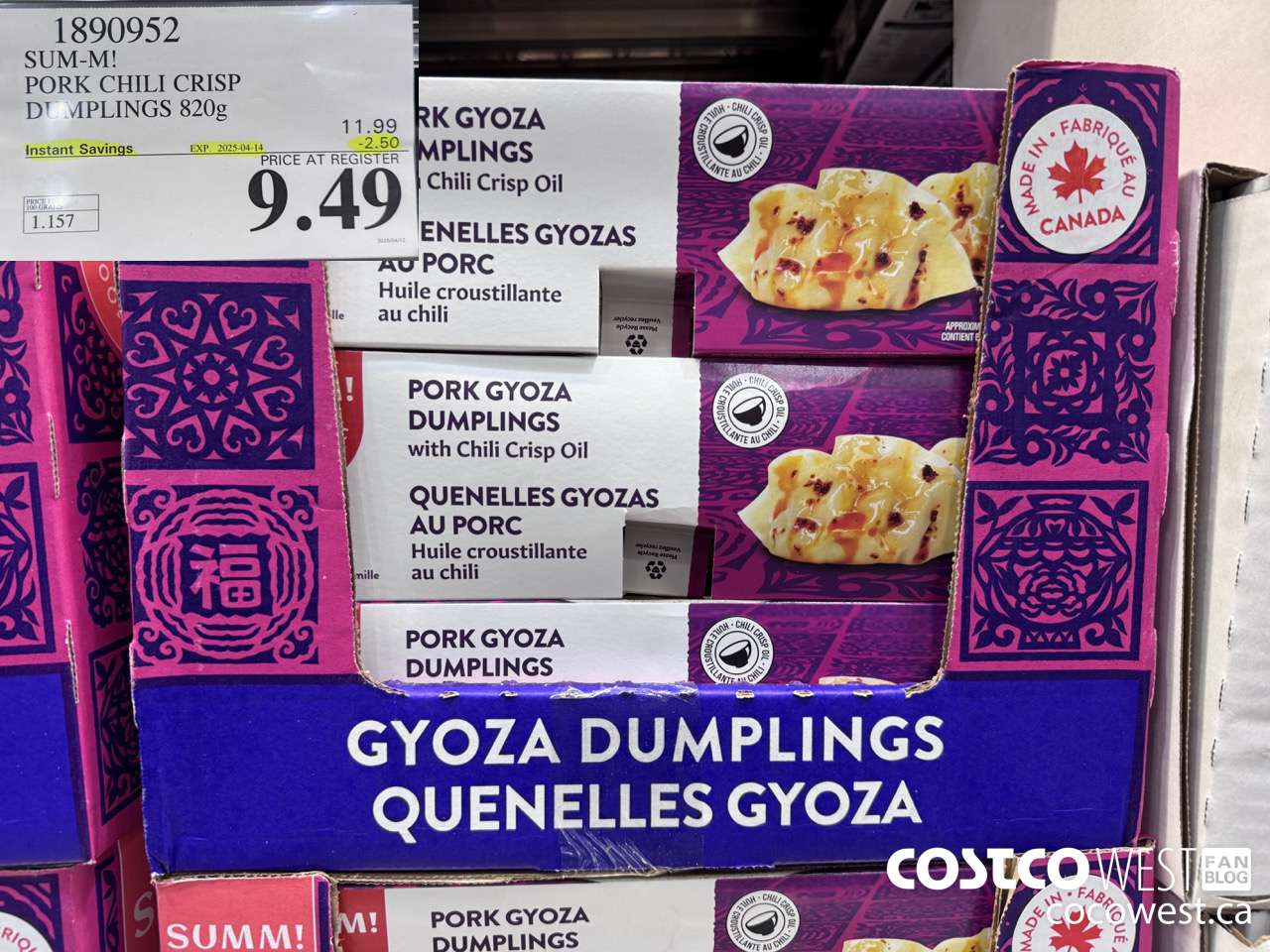 1890952 SUM-M! PORK CHILI CRISP DUMPLINGS 820G ($2.50 INSTANT SAVINGS EXPIRES ON 2025-04-14) $9.49
